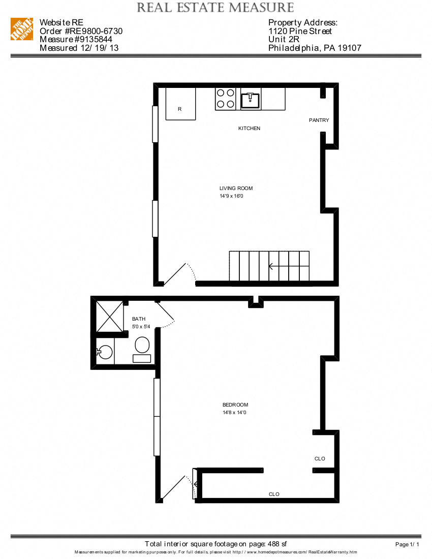 Floor plan for 1 bed, 1 bath, 1 sqft